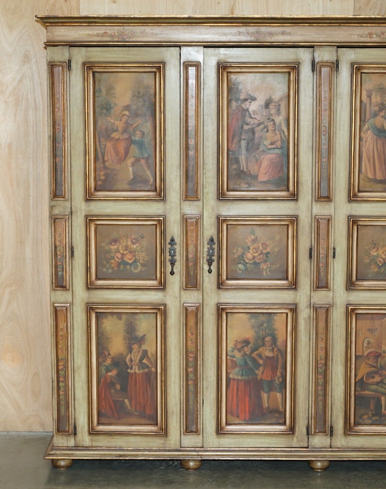 Stunning Vintage Oak Italian Housekeepers Cupboard Or Double Bank Wardrobe photo for sale
