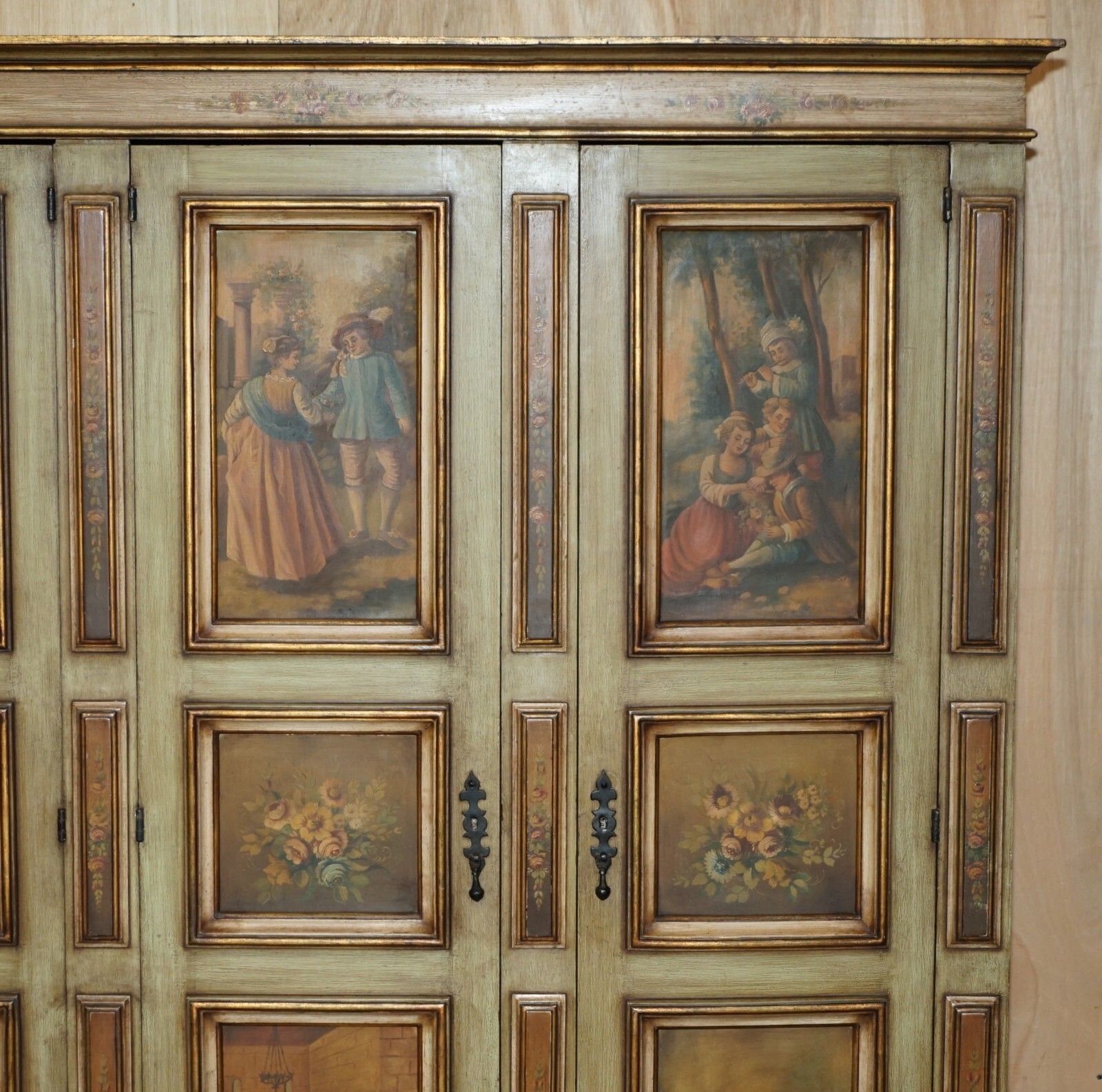 photo for sale Stunning Vintage Oak Italian Housekeepers Cupboard Or Double Bank Wardrobe