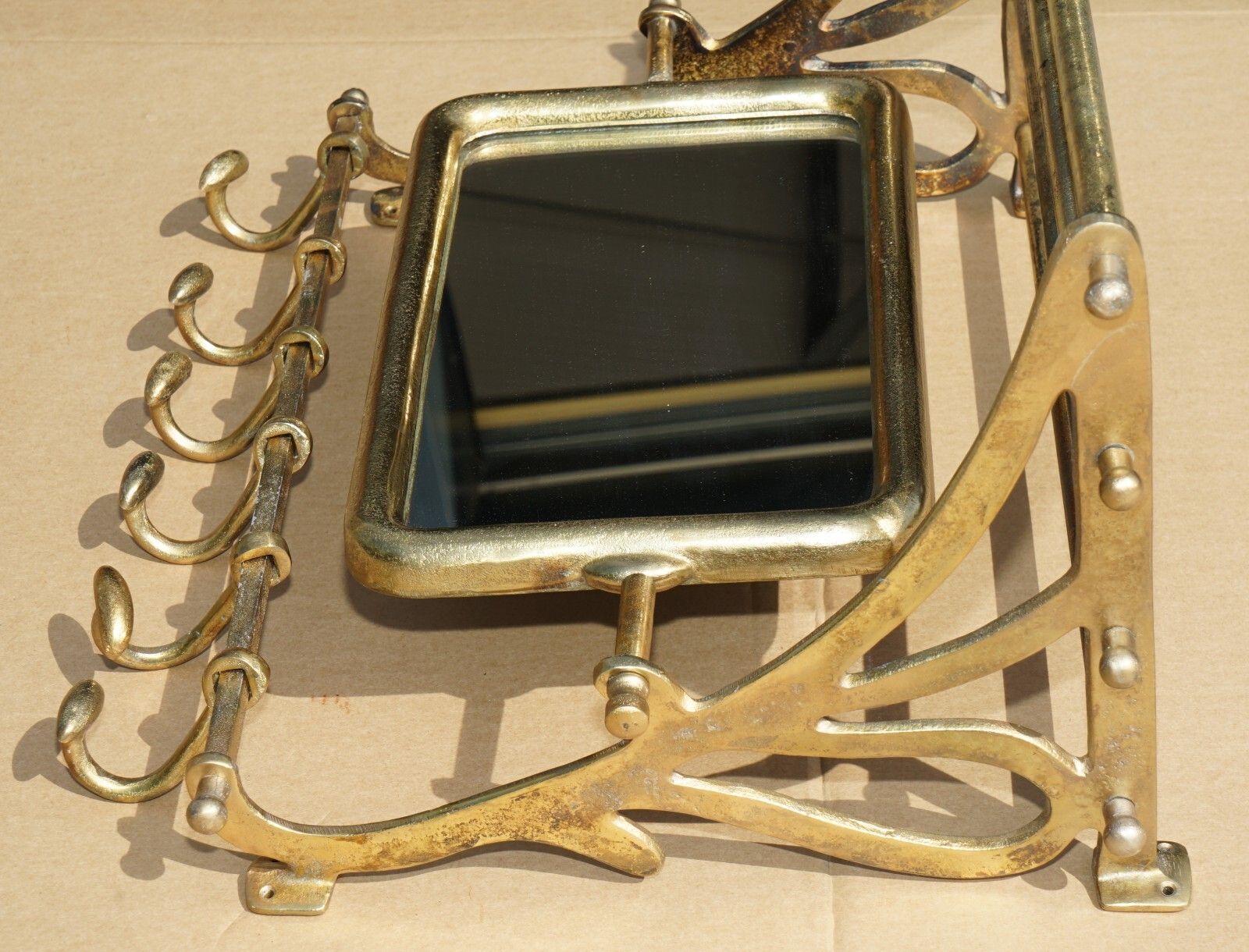 Vintage Gold Leaf Pormanteau Luggage Rack Coat Hook & Cheval Mirror For Entrance photo vinterior