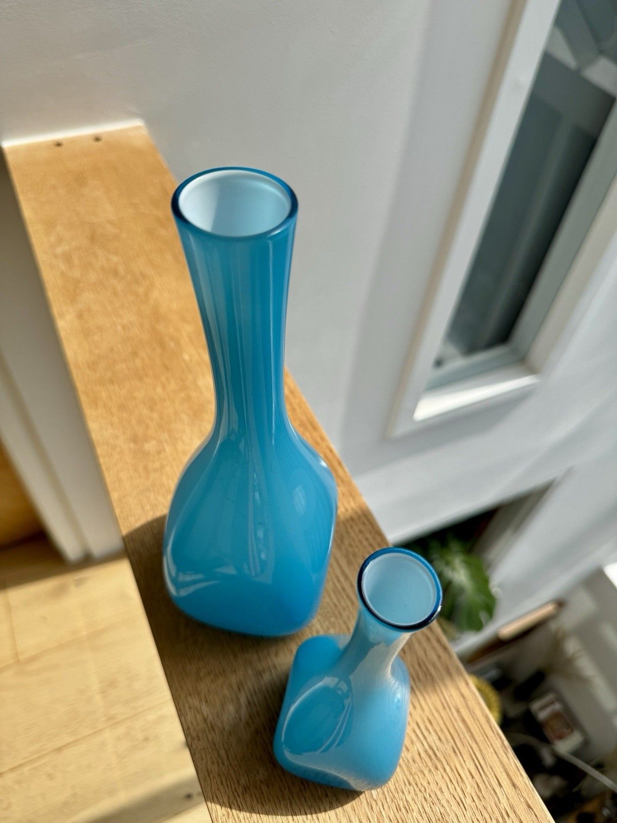 2 Turquoise Cased Glass Vases By Ekenas Glasbruk Sweden Scandinavian Vintage photo Home Decor