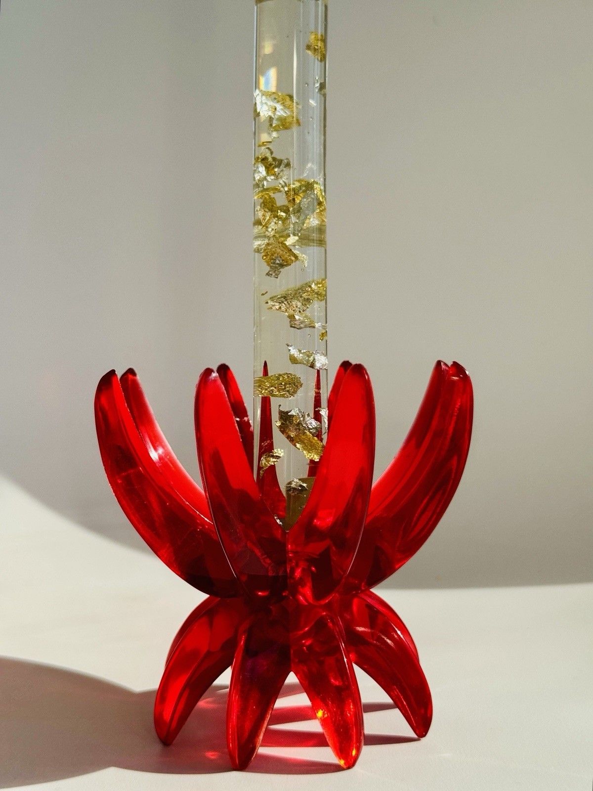 photo buy 2 Red Lucite 1960’s Friedel Ges Gesch Lotus Candlesticks Germany Space Age