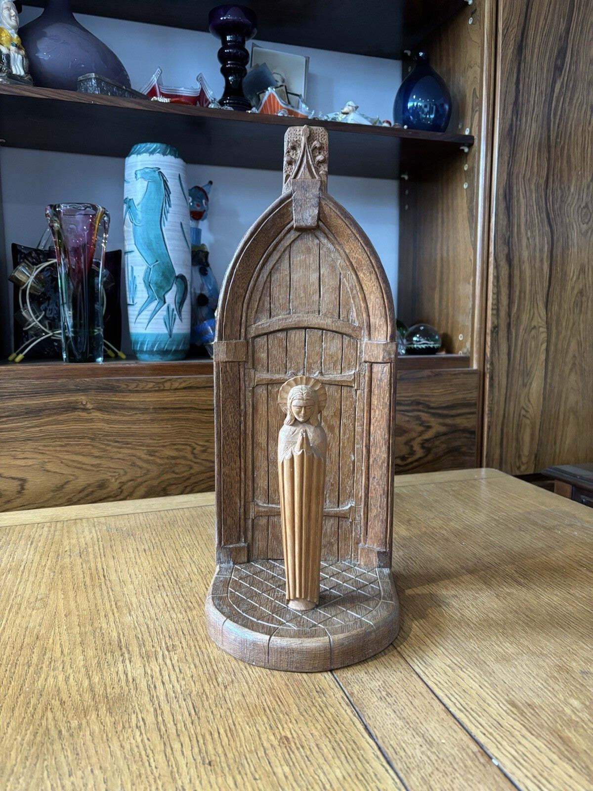 Mid Century Carved Oak Table Lamp Base photo for sale