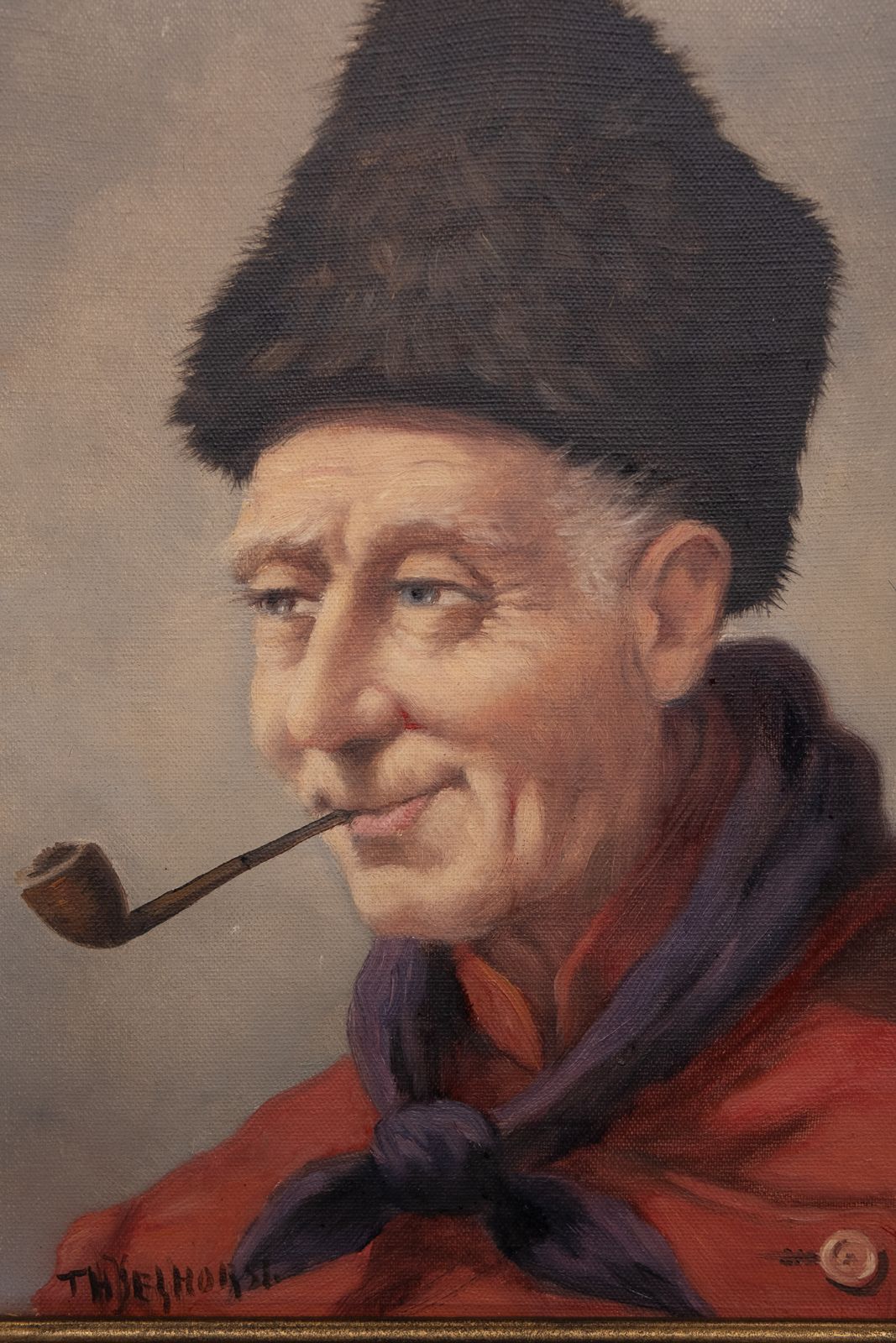 Theodorus Selhorst (1891 1983) Old Men With Pipe .Oil Painting . photo furniture
