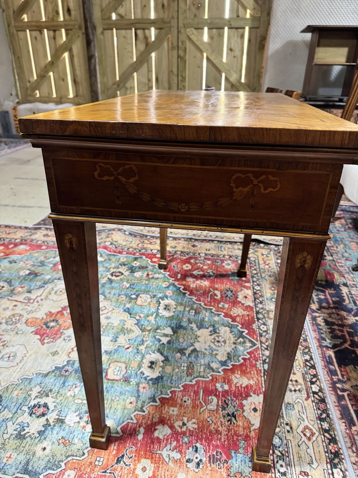 18th Century Marquetry Mahogany And Rosewood Veneer Fold Over Card Table photo for sale