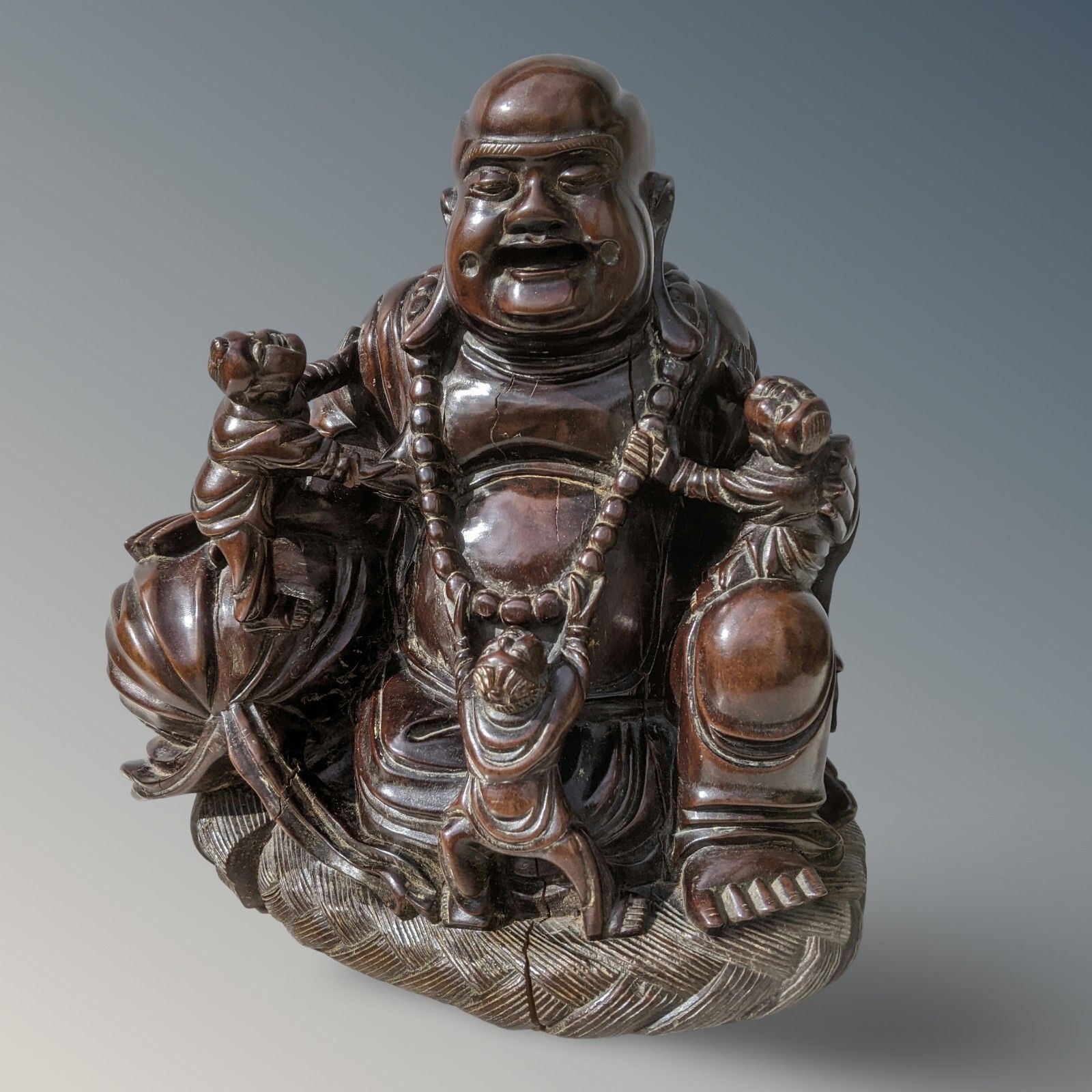 585.0 Large Antique Chinese Carved Hardwood Buddha photo