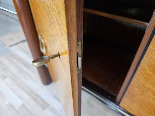 photo vintage Art Deco Sideboard In Mahogany And Maple With Black Glass And Brass Finishes By Osvaldo Borsani For La Permanente Mobili Cantù, 1950