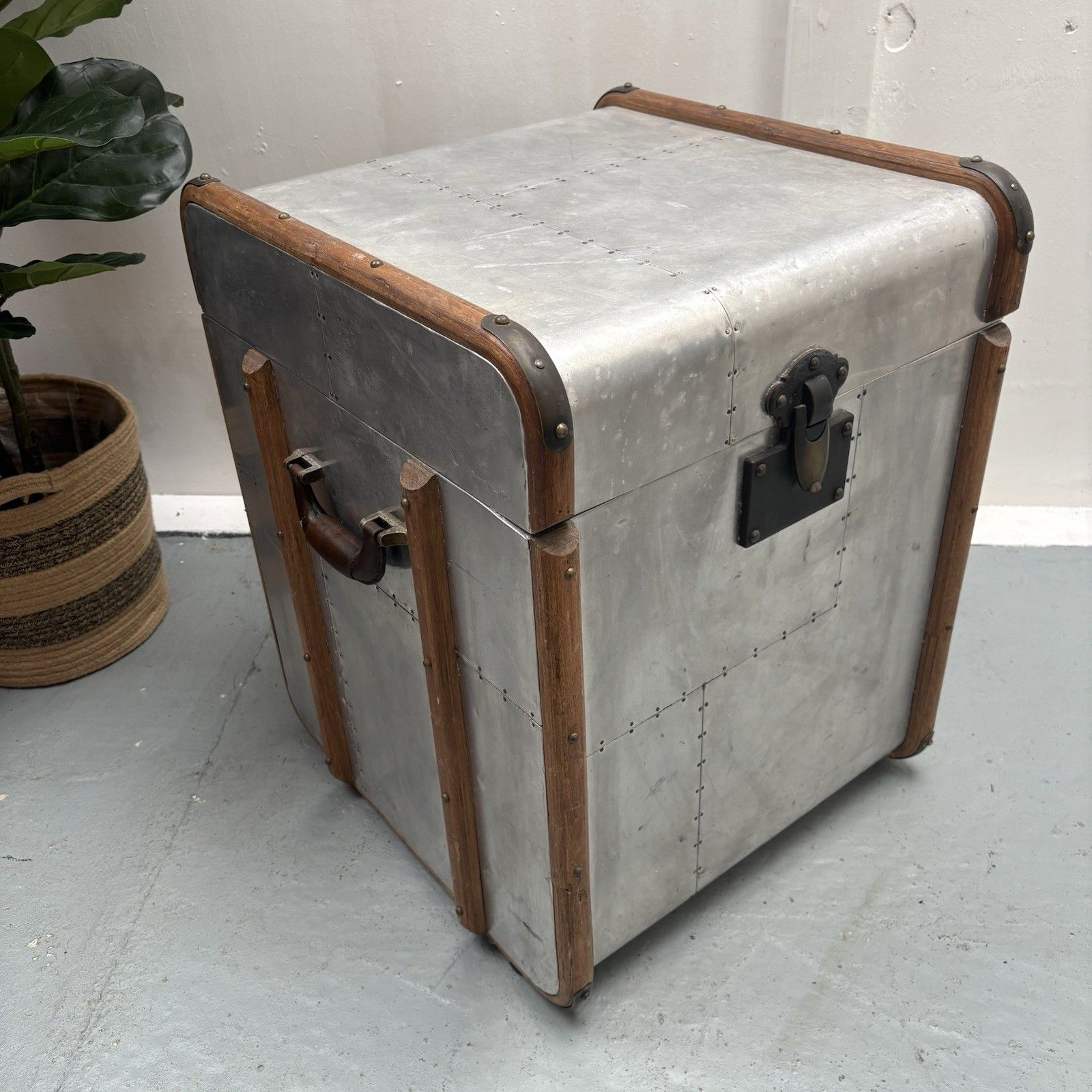 Industrial Aluminium Aviator Style Side Table Storage Box photo furniture