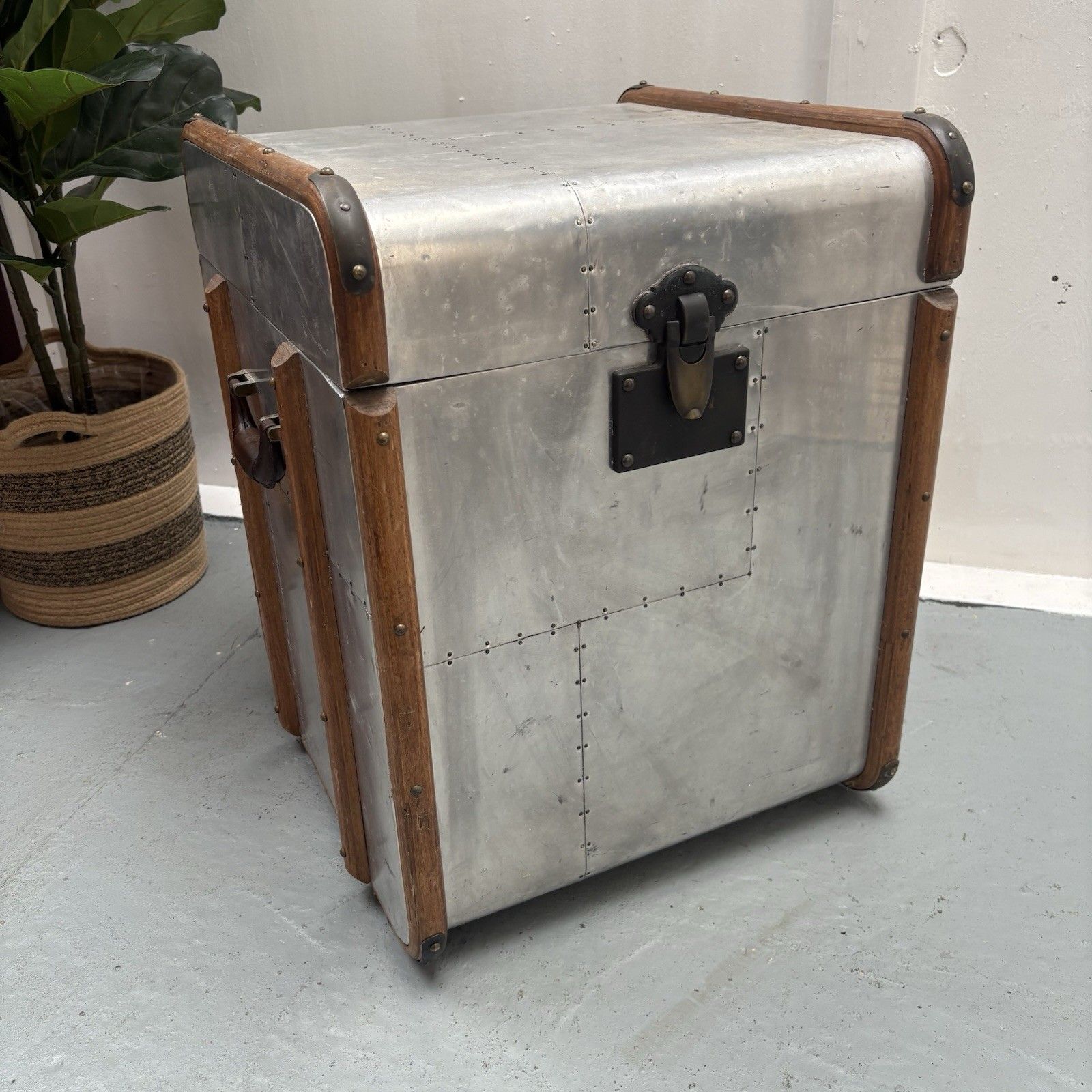 Industrial Aluminium Aviator Style Side Table Storage Box photo for sale
