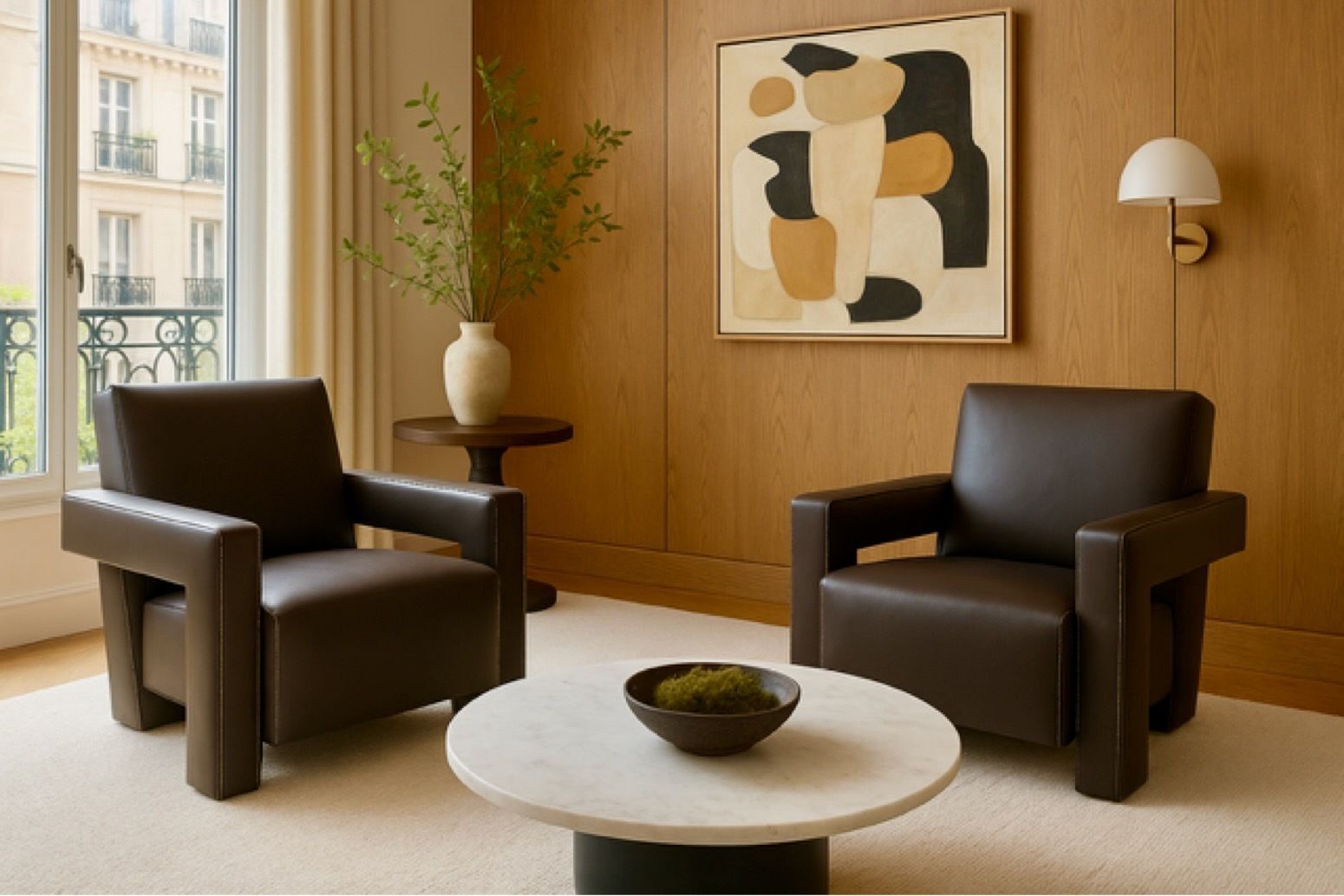 Gerrit Rietveld For Cassina – Pair Of Iconic ‘Utrecht’ Chairs In Leather photo for sale