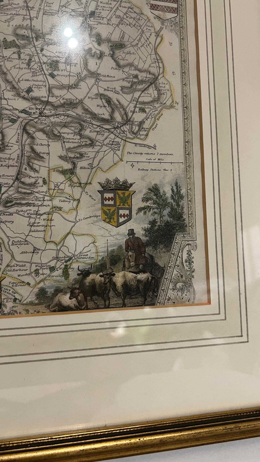 Framed 19th Century Map Of Huntingdonshire By Thomas Moule – Decorative Antique County Map photo Art
