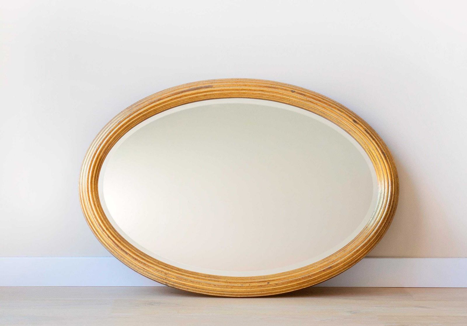Oval Golden Mirror, Large Belgian Mirror With Beveled Glass, Deknudt, Hollywood Regency, Mid Century Wall Mirror, Made In Belgium photo for sale