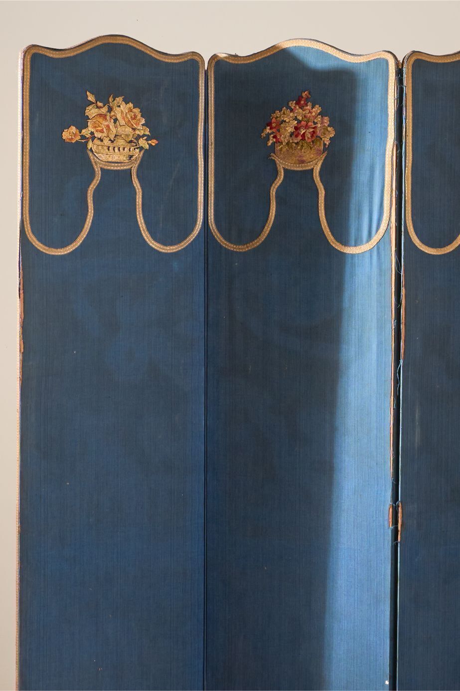 1920's Blue Embroidered Room Screen   4 Panel photo furniture