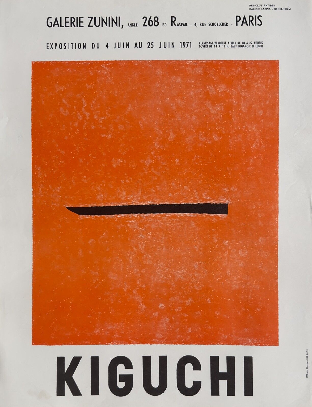 Kiguchi Poster Poster Exhibition Paris Galerie Zunini 1971