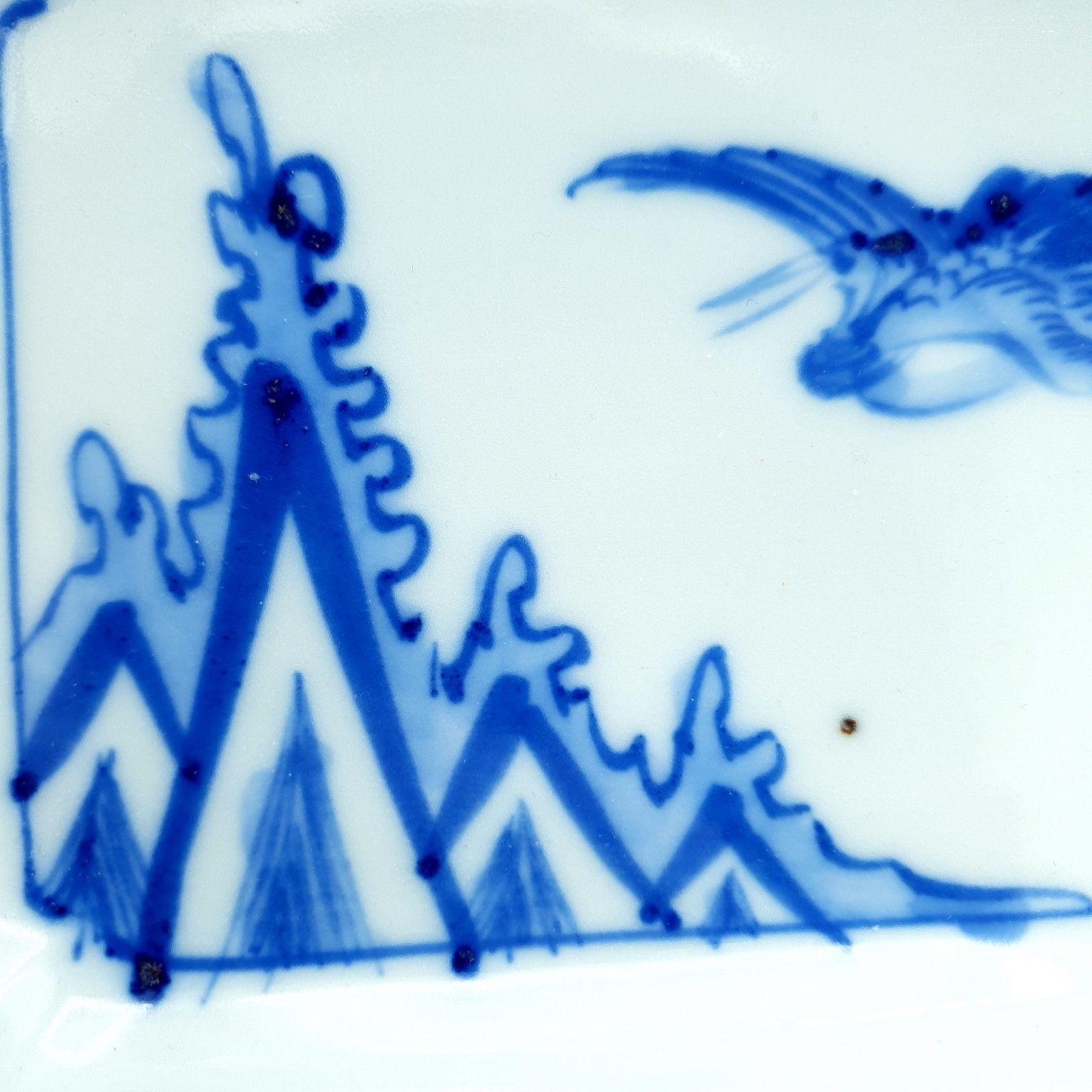 Japanese Shallow Dishes Imari Style Blue & White Handpainted Motif Crane L6.25" photo buy
