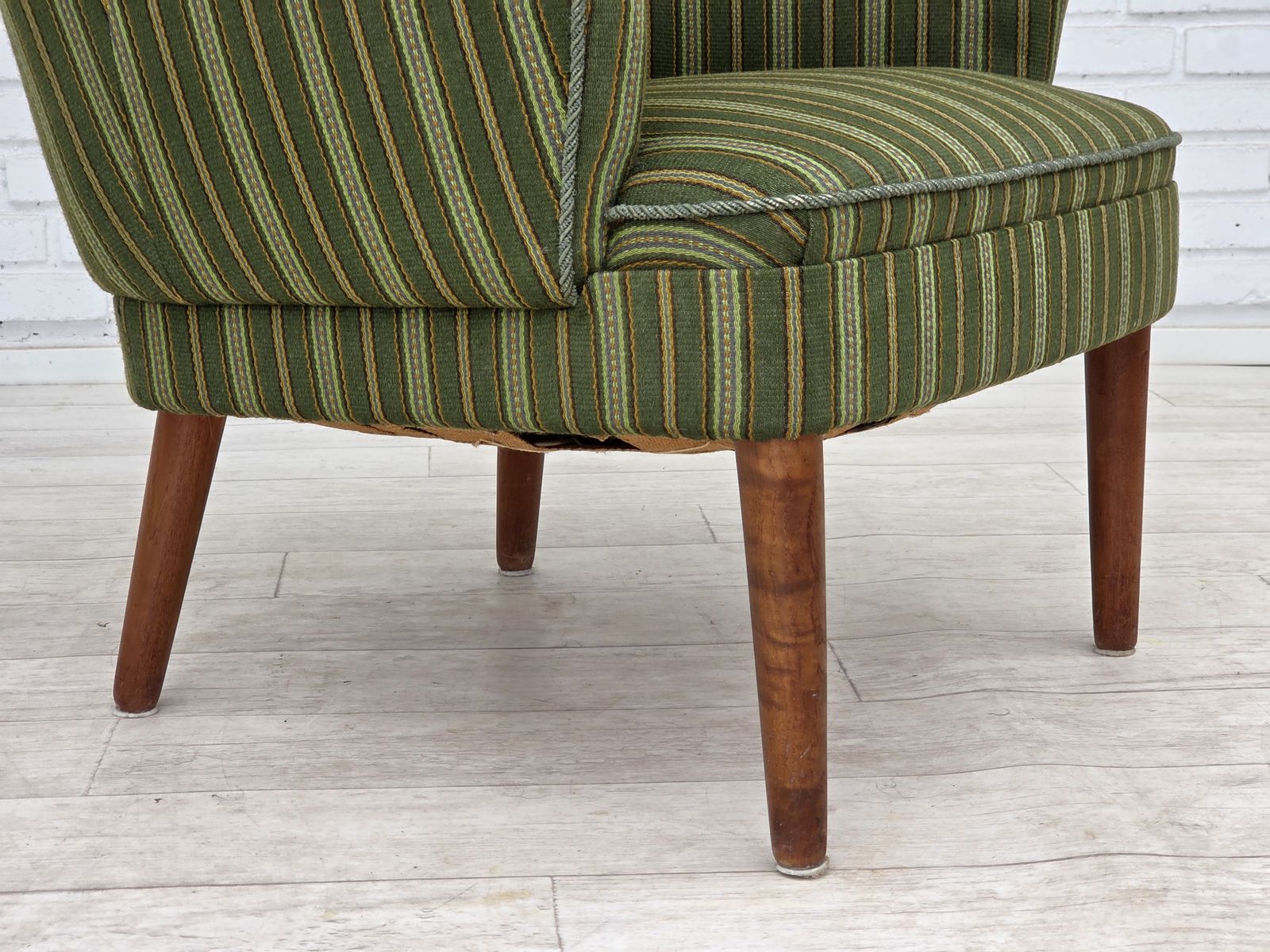 1960s, Danish Armchair, Green Furniture Wool, Teak Wood. photo furniture