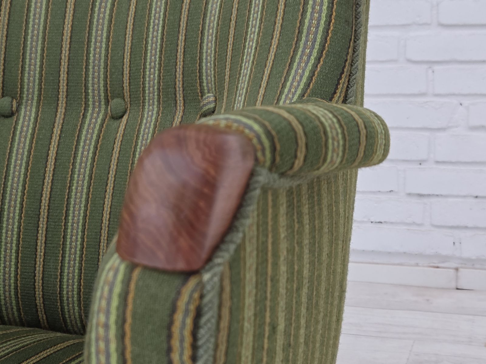 1960s, Danish Armchair, Green Furniture Wool, Teak Wood. photo Furniture