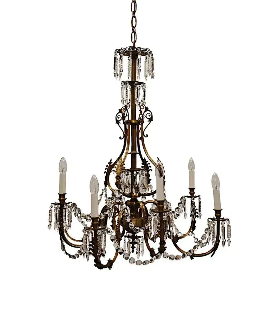 A Very Rare Large 19th Century French Gilt Bronze And Crystal Eight Branch Rewired Gasolier