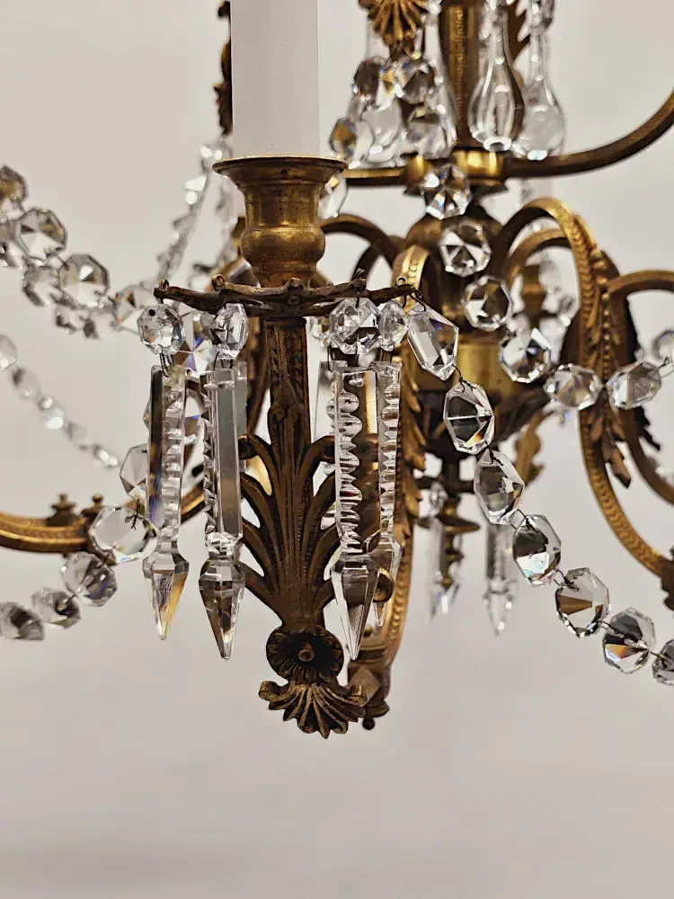 A Very Rare Large 19th Century French Gilt Bronze And Crystal Eight Branch Rewired Gasolier photo Lighting