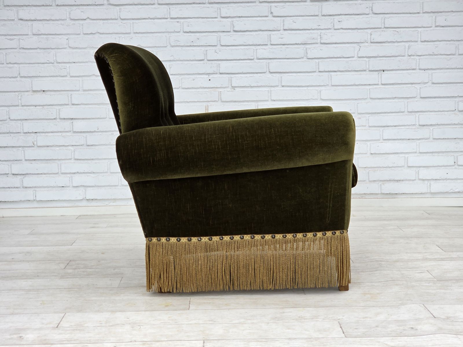 Furniture 1970s, Danish Lounge Chair, Low, Furniture Velour, Ash Wood Legs. photo