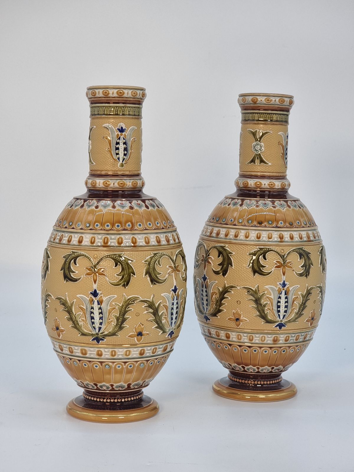 A Pair Of Late 19th Century German Pottery Vases, Made By The Mettlach Factory, Circa 1890 photo vinterior