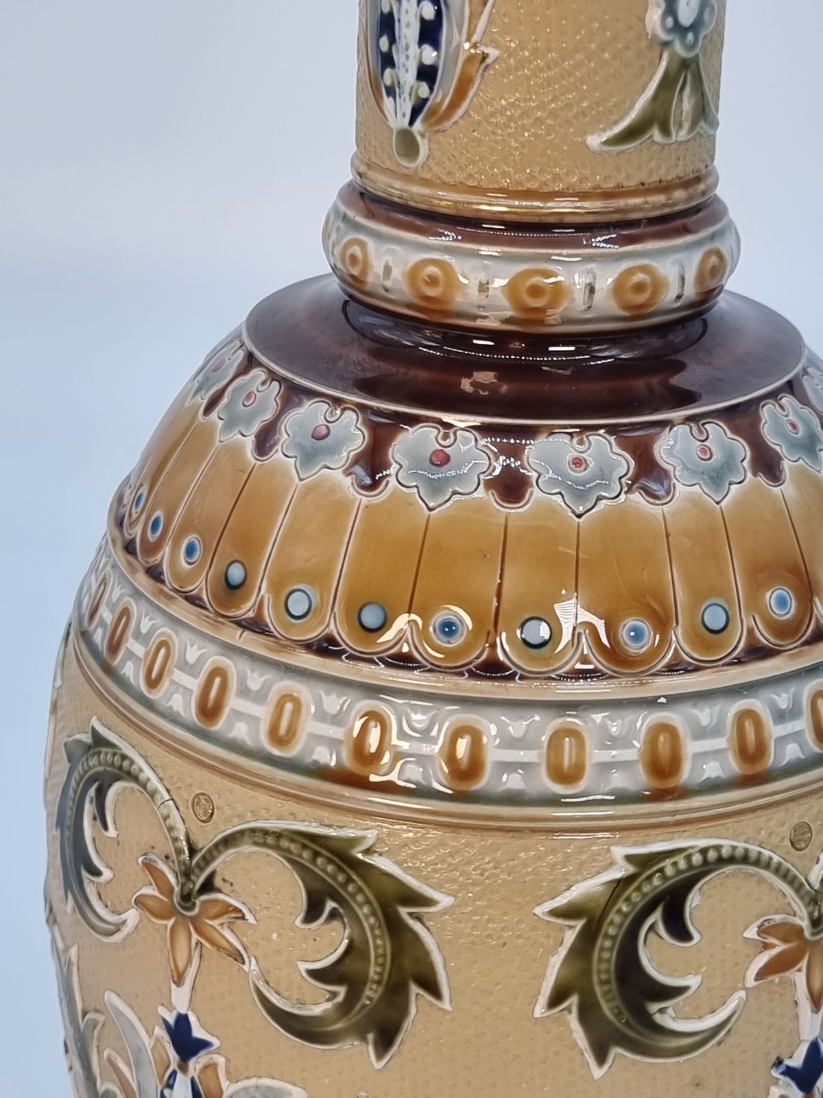 photo for sale A Pair Of Late 19th Century German Pottery Vases, Made By The Mettlach Factory, Circa 1890