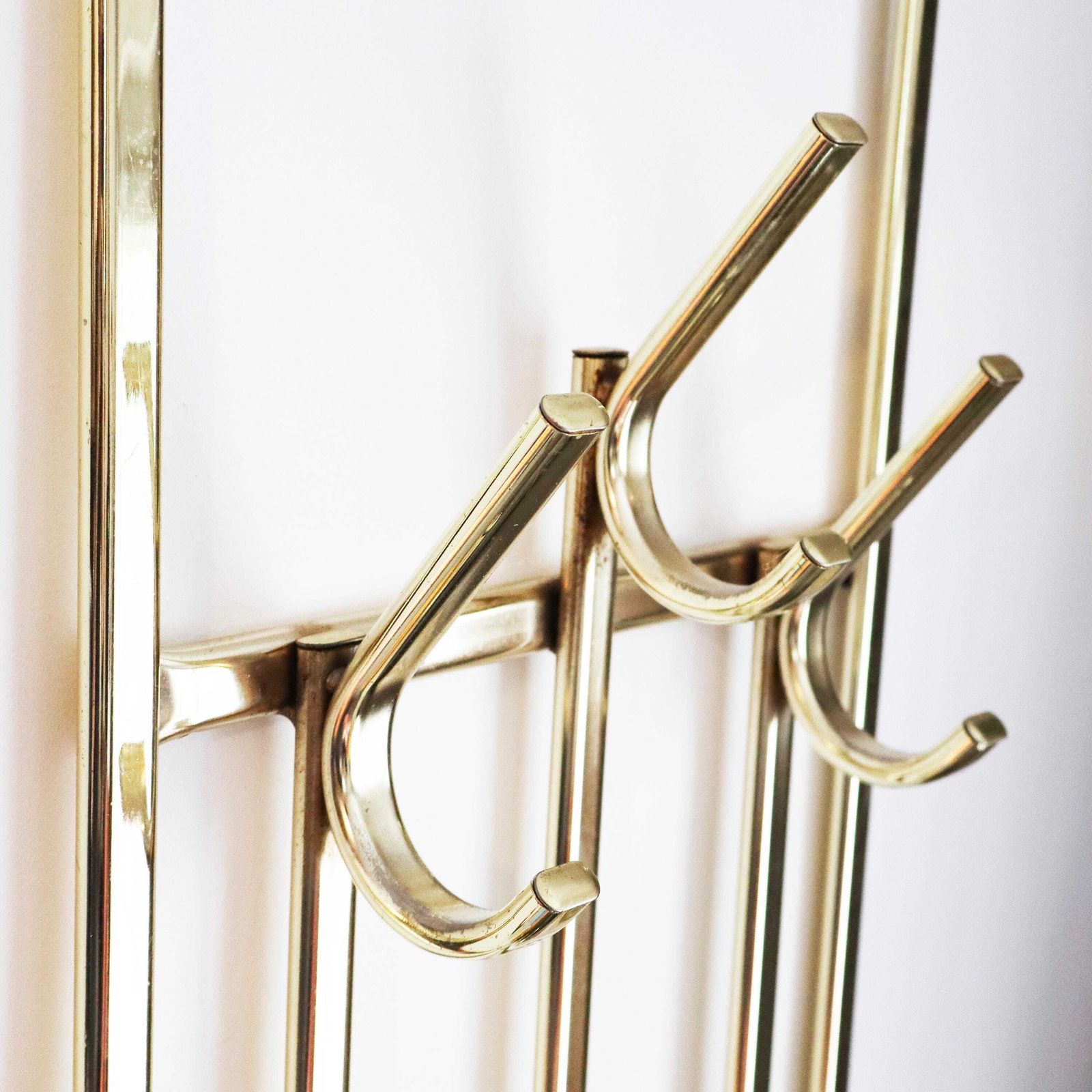 Vintage 70s Gold Wall Coat Rack French Modernist Brass Hall Tree photo 408.0