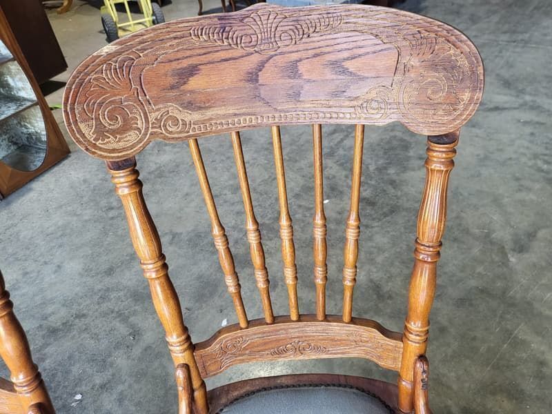 photo furniture 20thc 4 Continental High Back Carved Kitchen Country Dining Chairs Fabric Seats