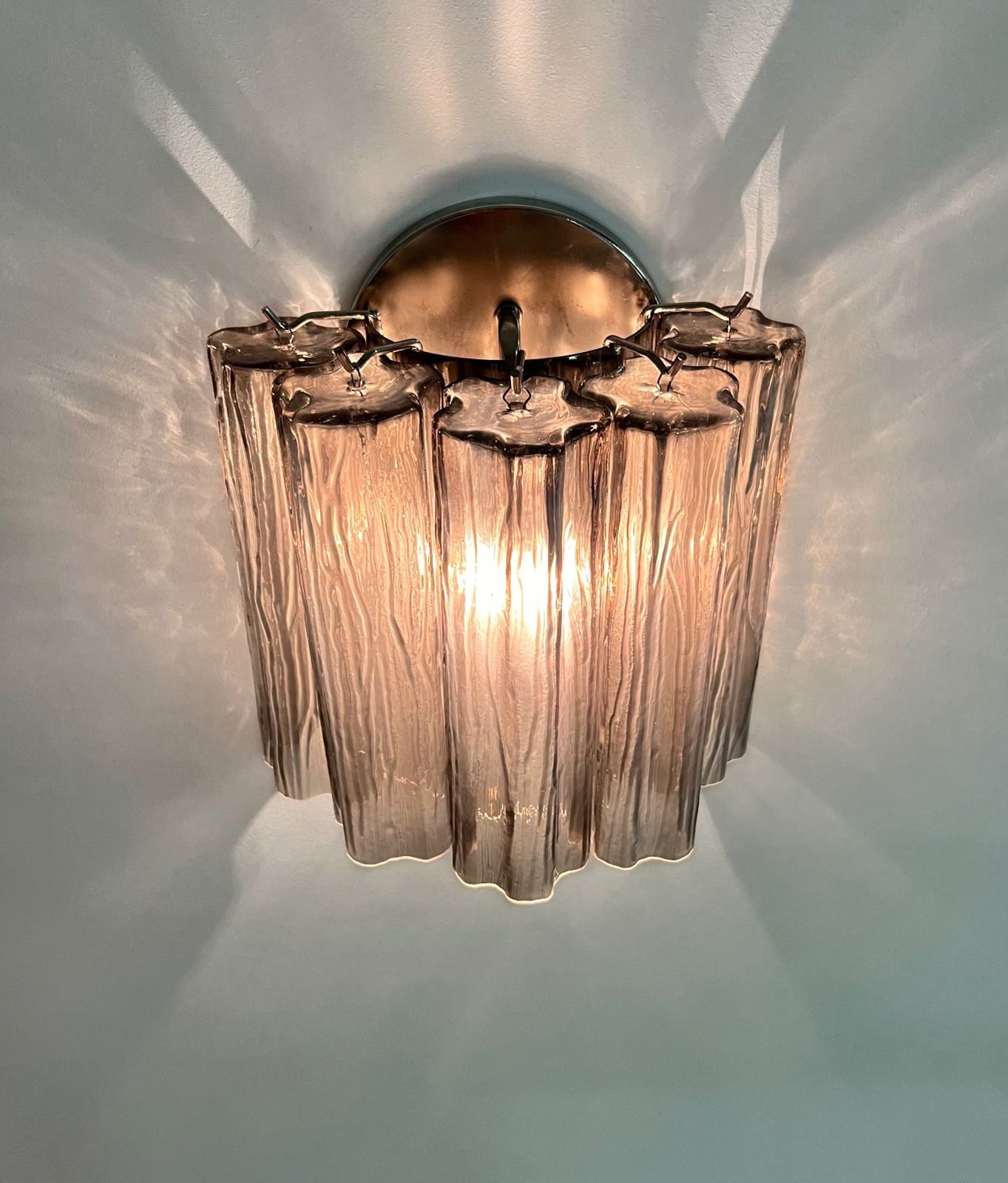 Fantastic Pair Of Murano Glass Tube Wall Sconces   5 Smoked Glass Tube photo vinterior