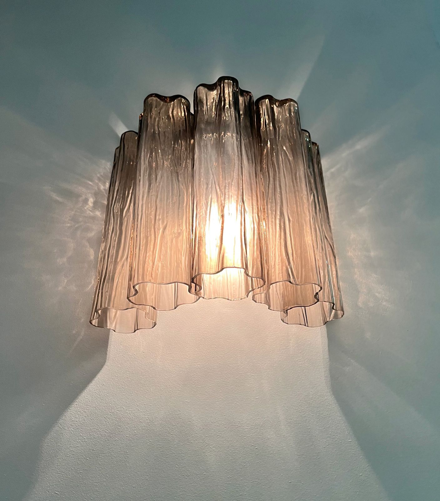 Fantastic Pair Of Murano Glass Tube Wall Sconces   5 Smoked Glass Tube photo buy