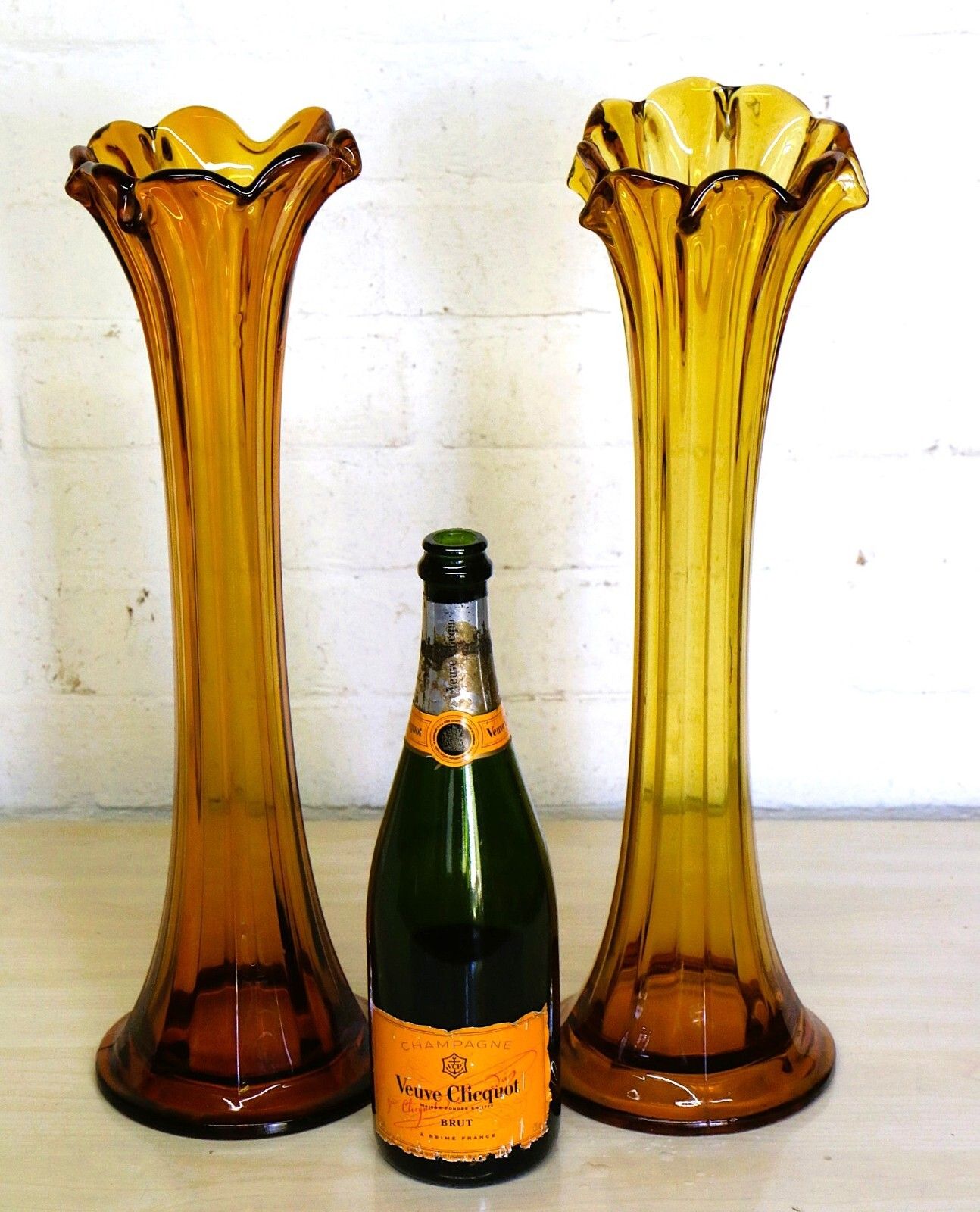 Pair Vases Vintage Italian Moulded Glass Vases Large Striking And Unusual