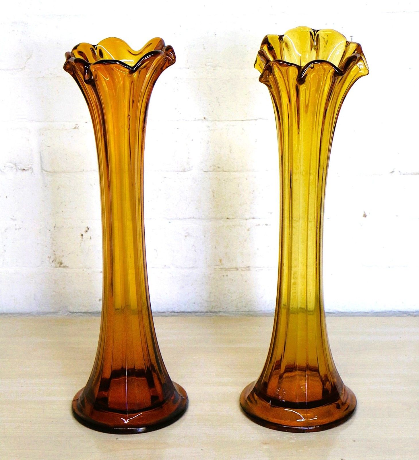 Pair Vases Vintage Italian Moulded Glass Vases Large Striking And Unusual photo furniture