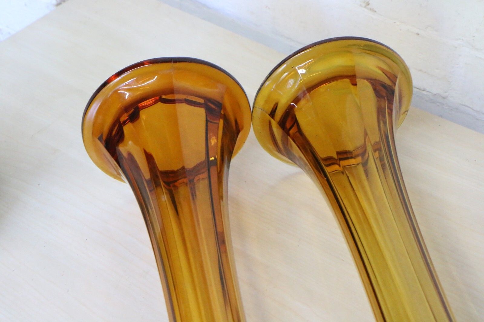 110.0 Pair Vases Vintage Italian Moulded Glass Vases Large Striking And Unusual photo