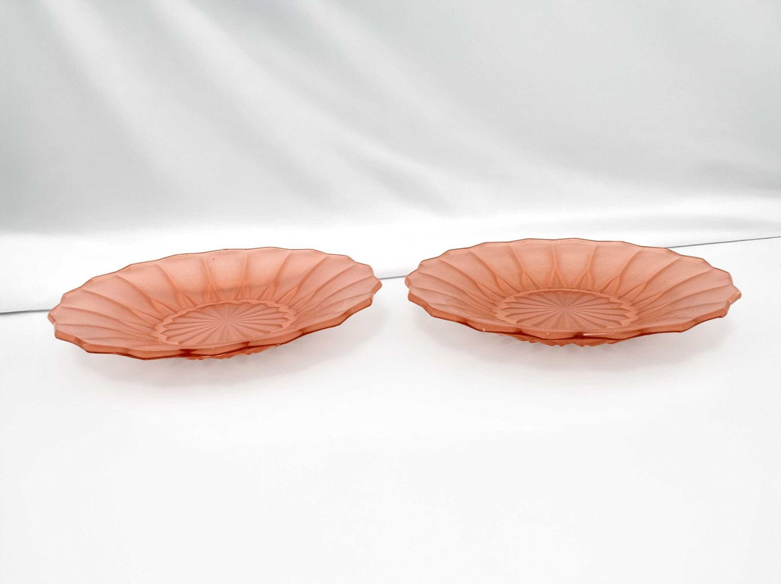 Pink Glass Art Deco Plates Pair Vintage Glassware Kitchenware Tableware 1930s Home Decor photo for sale