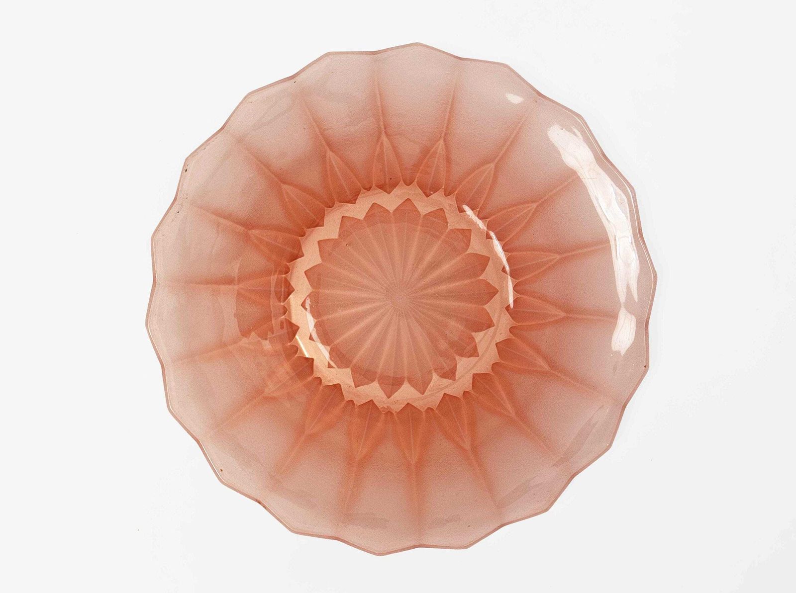 Pink Glass Art Deco Plates Pair Vintage Glassware Kitchenware Tableware 1930s Home Decor photo 50.0