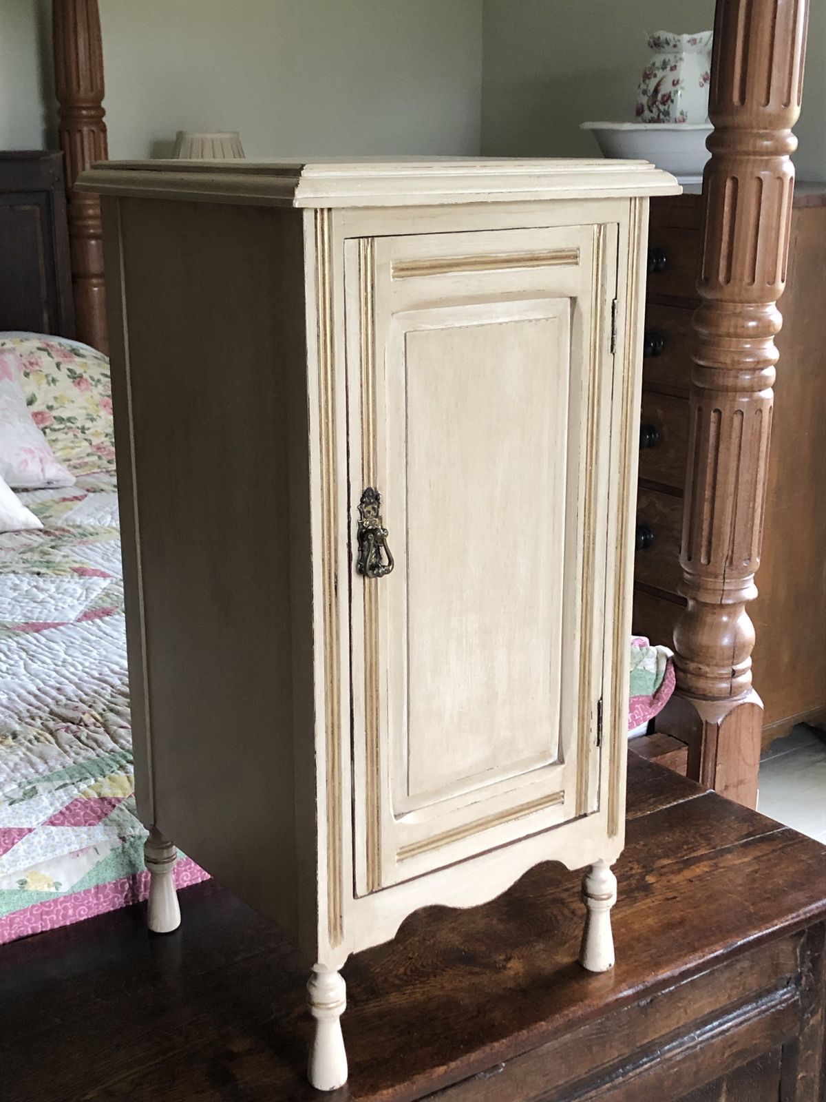 Antique Bedside Cabinet Hand Painted In F&B Archive Stone No. 227