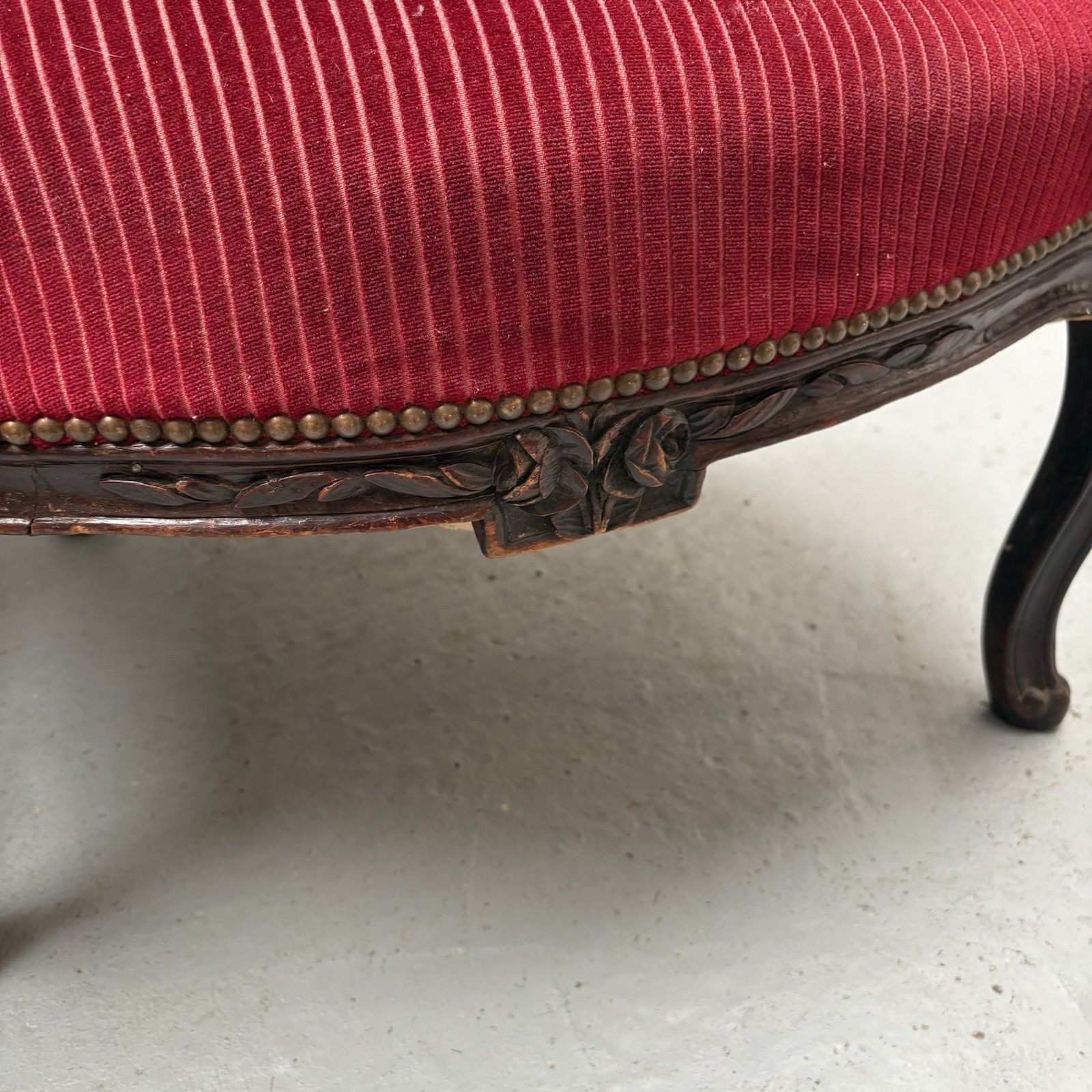 French Mahogany Red Striped Upholstery Boudoir Accent Arm Chair photo 225.0