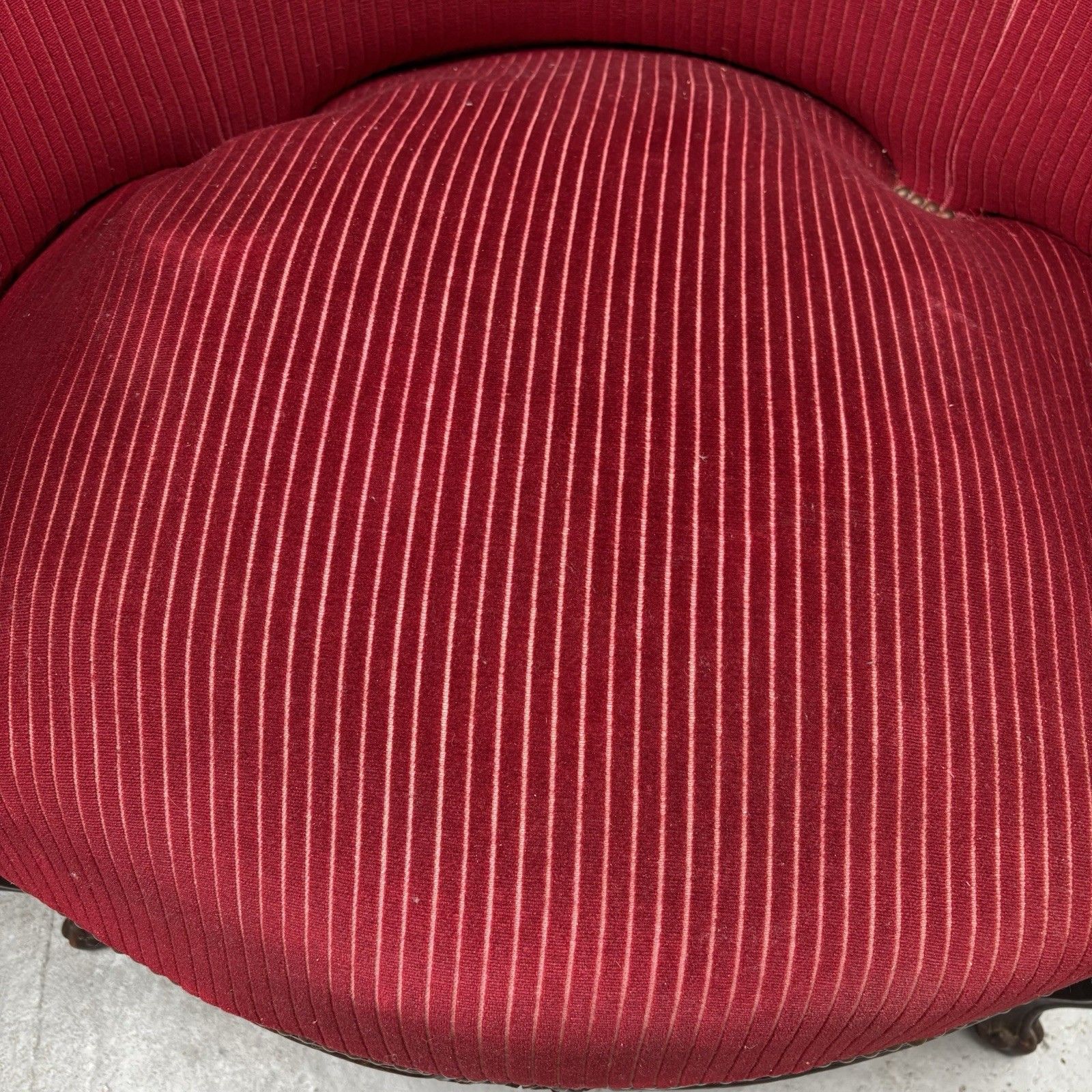 Furniture French Mahogany Red Striped Upholstery Boudoir Accent Arm Chair photo