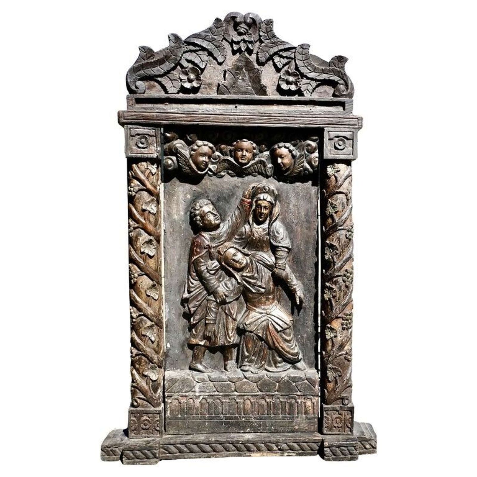 Large European Mediaeval Oak Carving Of Christ In The Tomb
