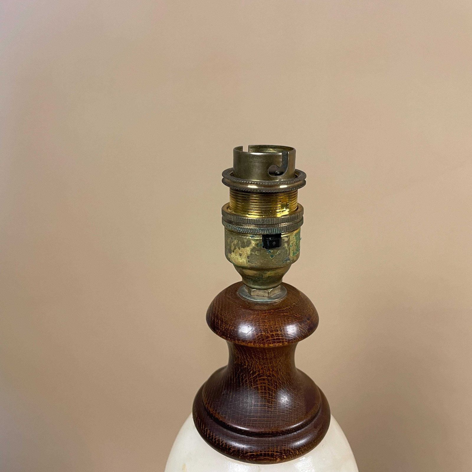 Antique Marble & Wood Lamp Light Bedside Table Desk Side Light Vintage Retro Cream Marbled Round Brass Gold Brass Fitting Large photo vinterior