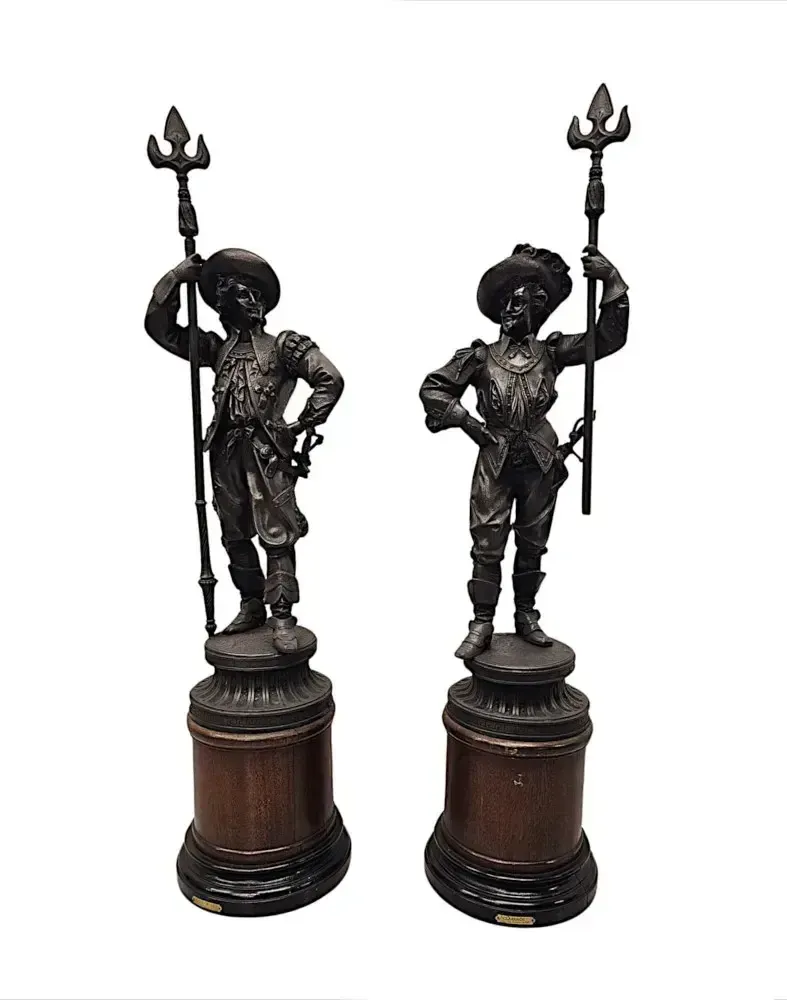 A Rare Pair Of 19th Century Spelter Figural Cavalier Sculptures