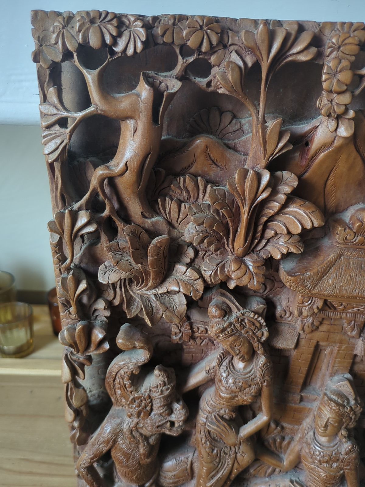 Carved Wooden Panel 3d. Rama, Sita And Hanuman photo vinterior