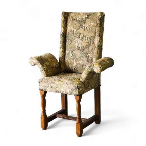 Bespoke Child’s Throne Chair   Oak & Exquisite Upholstery   English Early 20th‑Century
