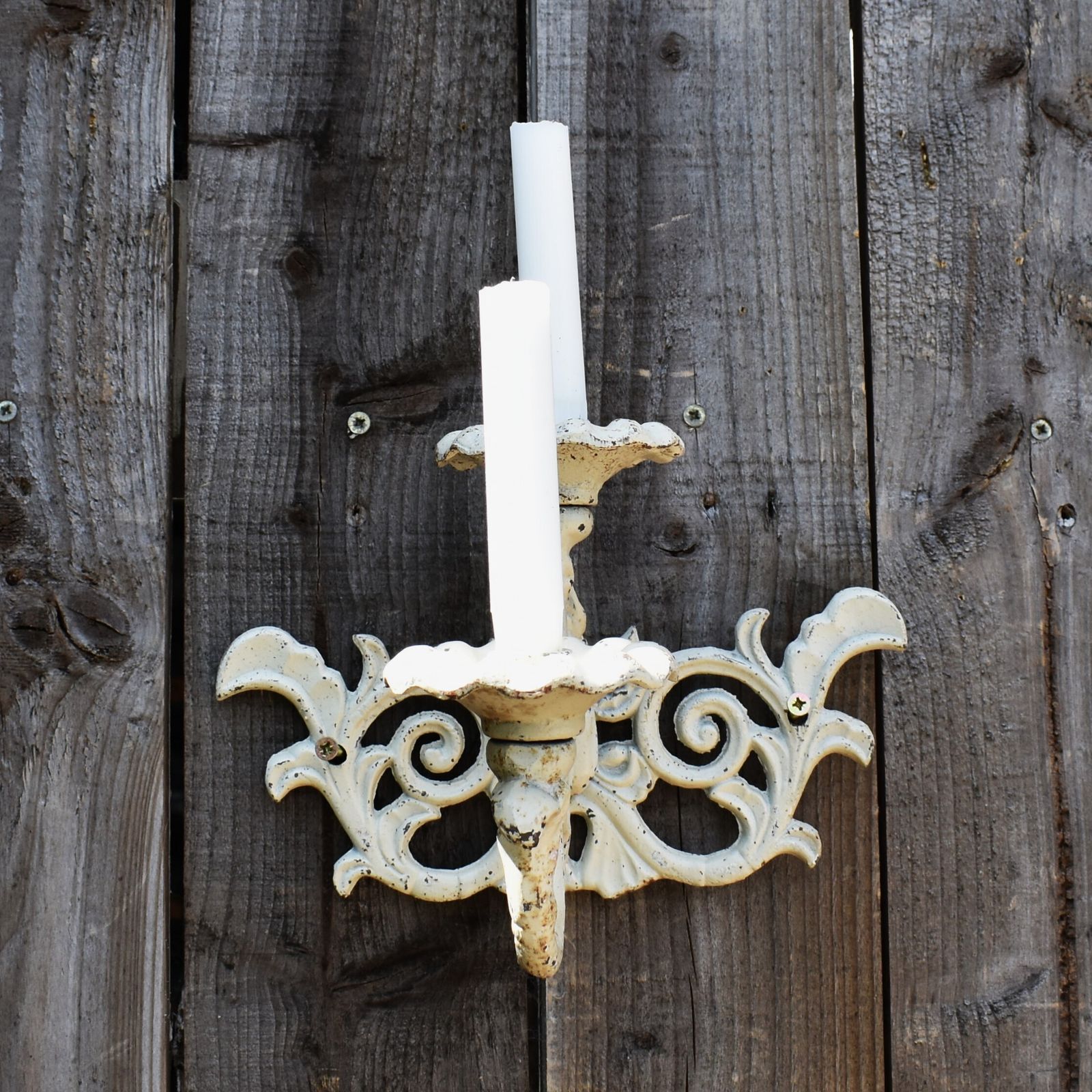 75.0 Antique Style Cast Iron White Painted Candle Holder Candlestick Garden Sconce photo