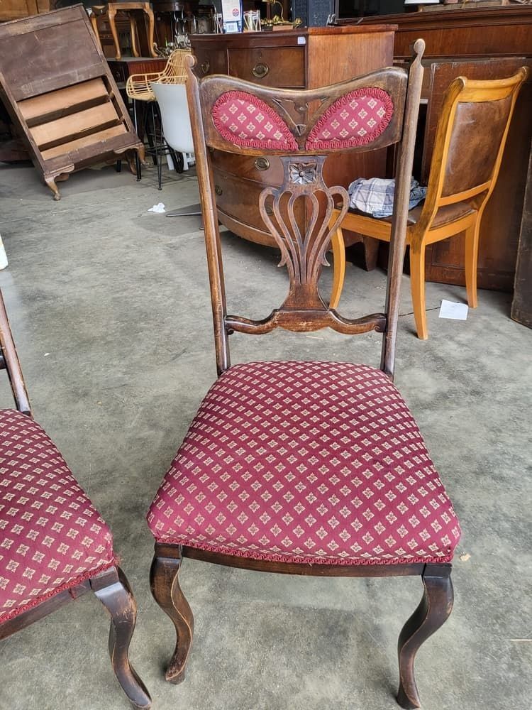 4 Antique Art Nouveau High Back Dining Chairs Curved Legs photo Furniture