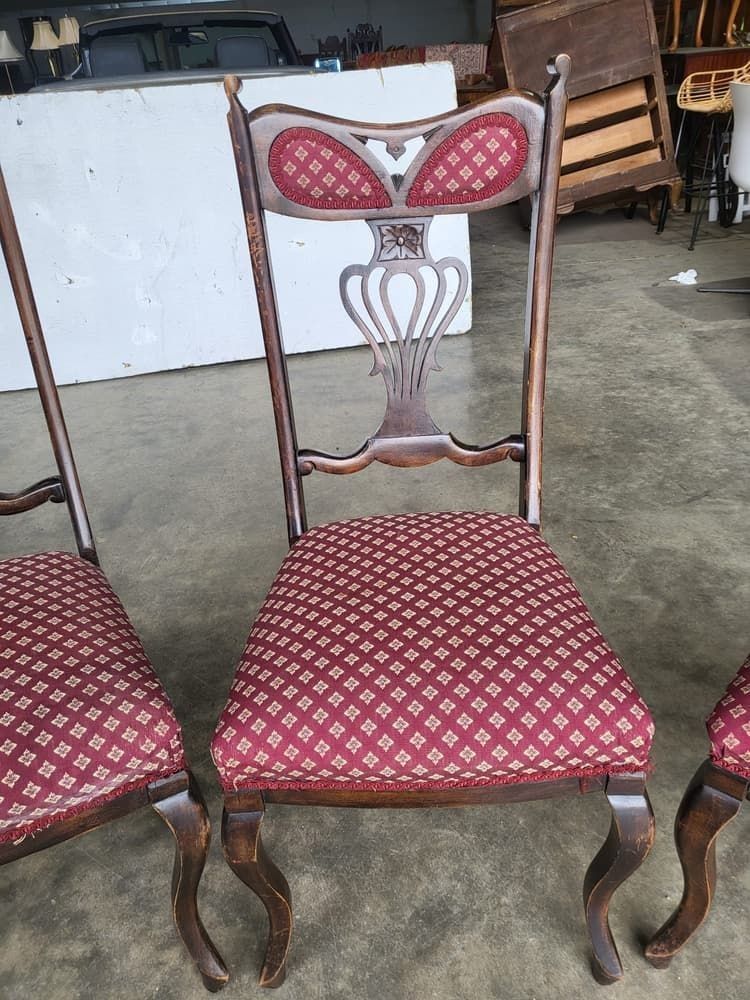 4 Antique Art Nouveau High Back Dining Chairs Curved Legs photo 240.0