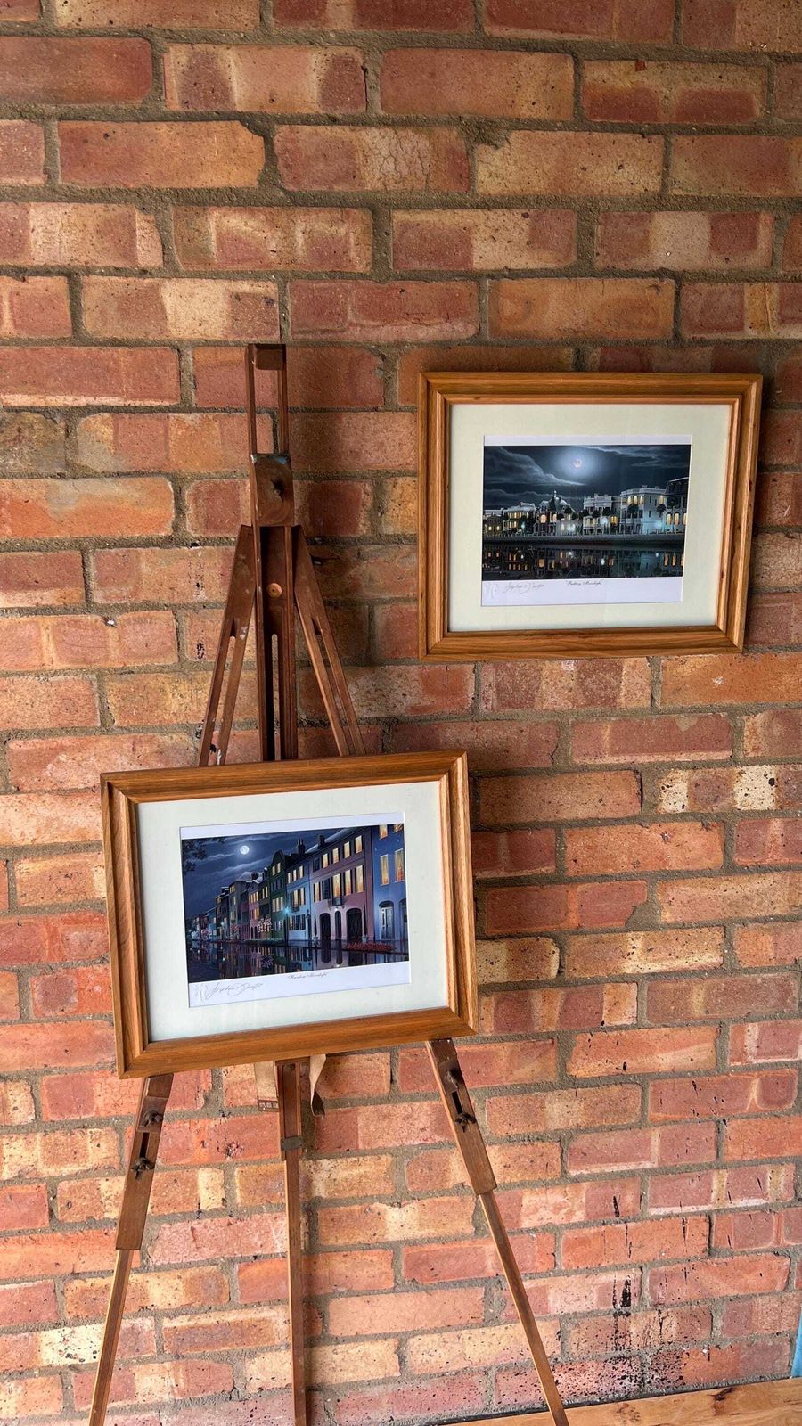 Signed Stephen O Gunter Rainbow Row And Battery Moonlight Charleston Picture Set