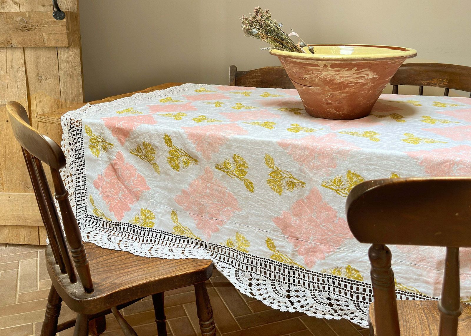 Wild Rose With Lace  Reworked Tablecloth