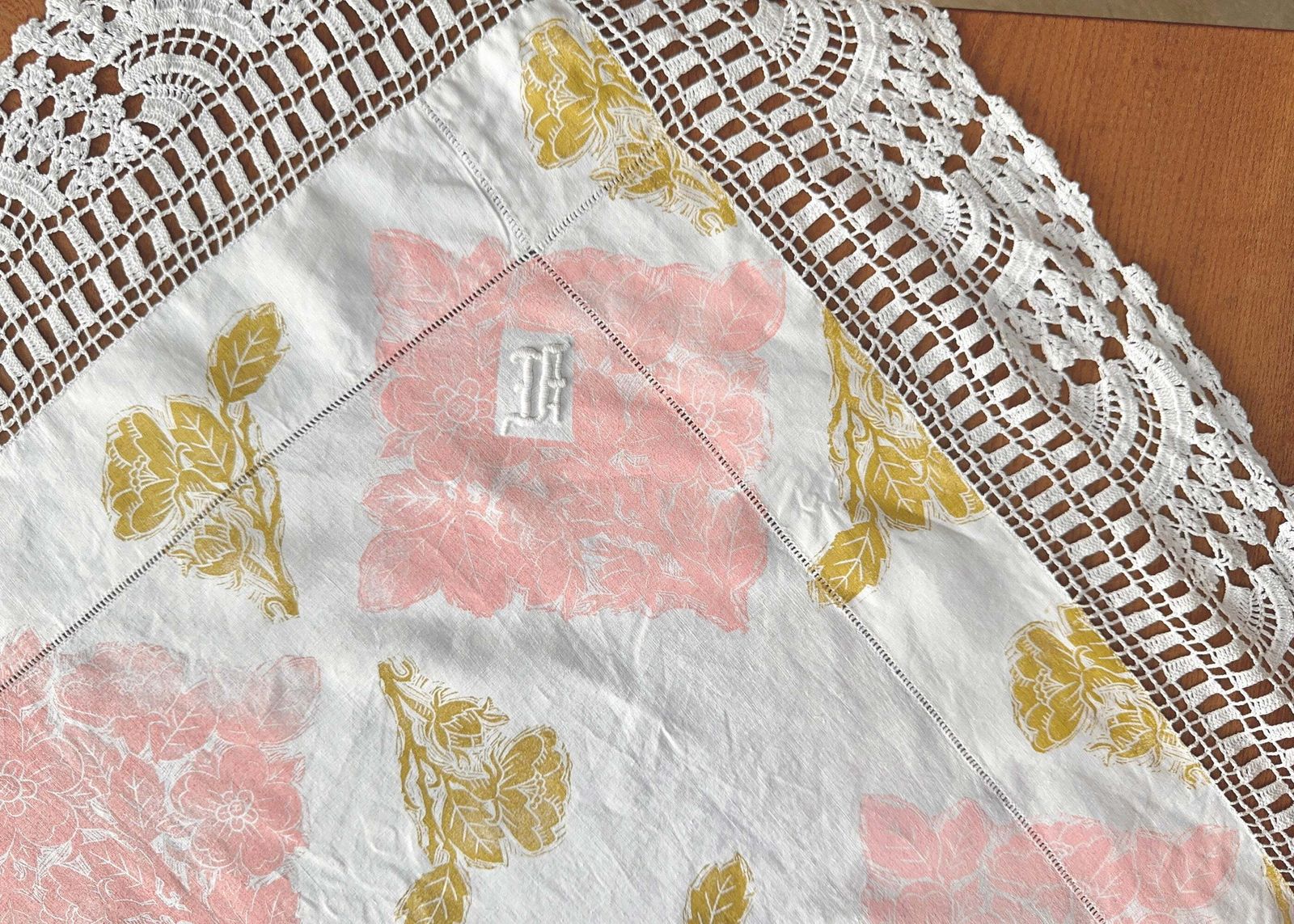 Wild Rose With Lace  Reworked Tablecloth photo Textiles