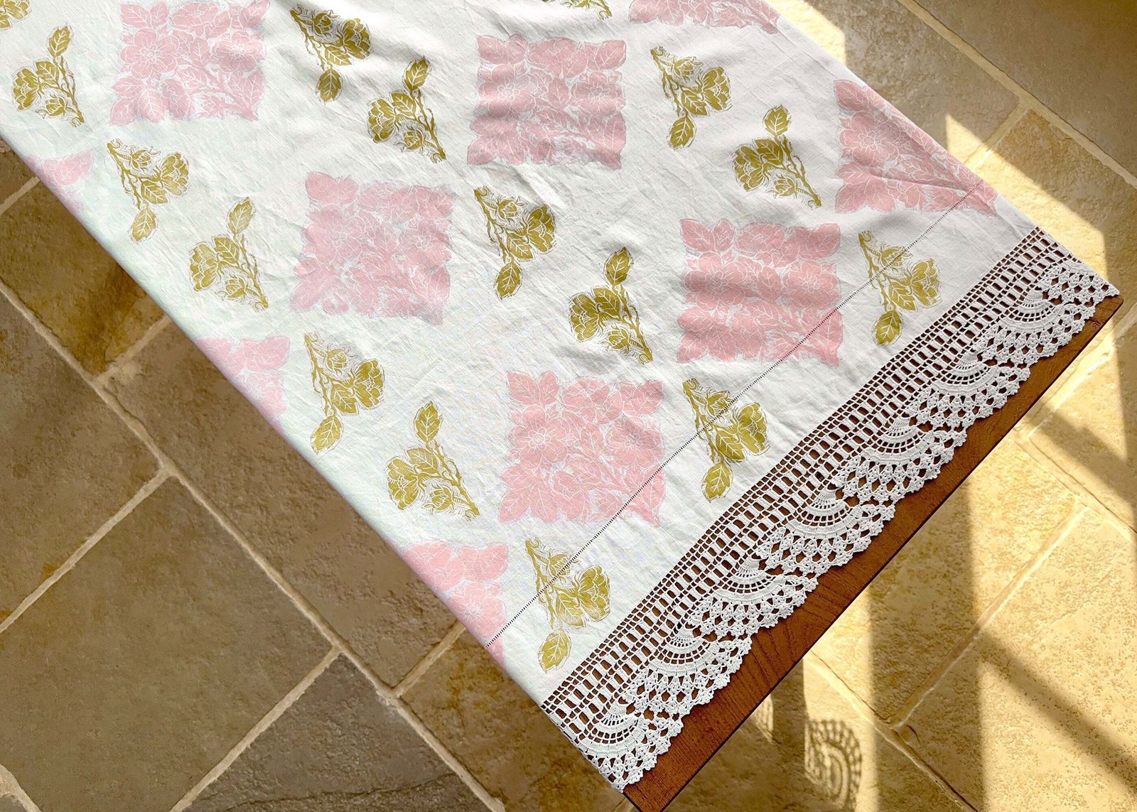 Wild Rose With Lace  Reworked Tablecloth photo 125.0