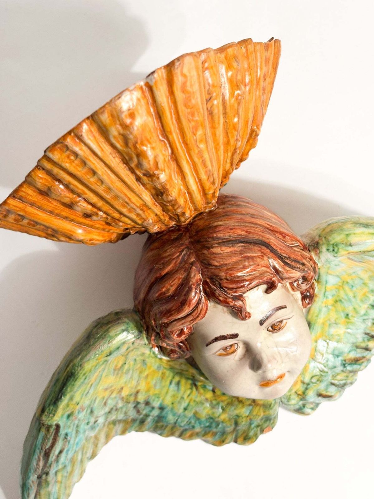 Italian Ceramic Wall Vase With Angel Early Twentieth Century photo for sale